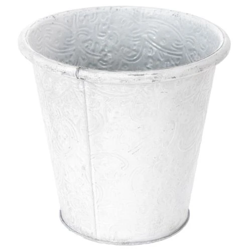 Pflanztopf mit Ornamenten, Übertopf, Metallgefäß Weiß Ø15,5cm H14,5cm | Floristik21.de