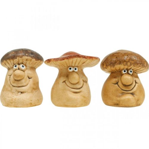 Floristik21 Keramik Deko Pilz mit Gesicht Figur Braun H8cm 3St