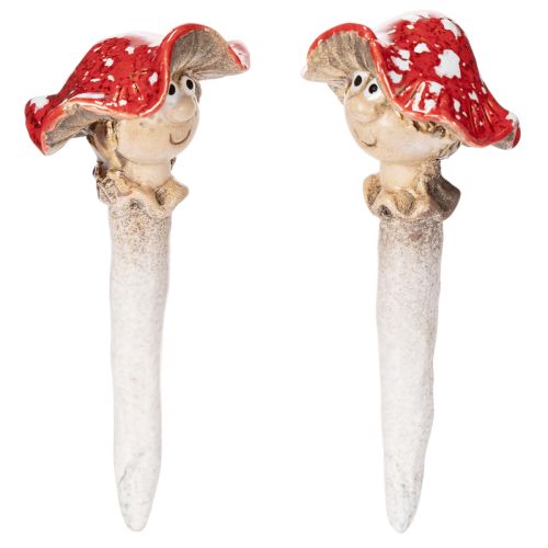 Pilz-Stecker Dekofigur Mädchen und Junge Fliegenpilz Keramik 13cm Rot 2 Stück Innenbereich