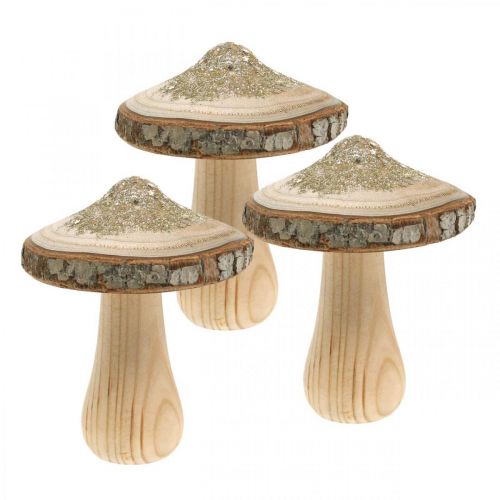 Floristik21 Holzpilz Rinde und Glitter Deko Pilze Holz H8,5cm 4St