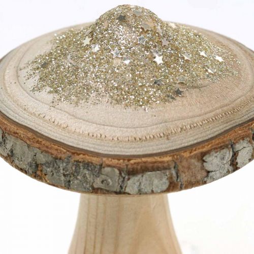 Artikel Holzpilz Rinde und Glitter Deko Pilze Holz H8,5cm 4 St