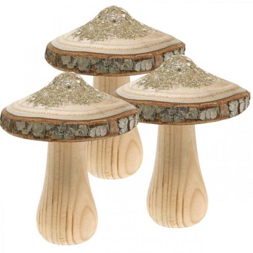 Floristik21 Holzpilz Rinde und Glitter Deko Pilze Holz H11cm 3St