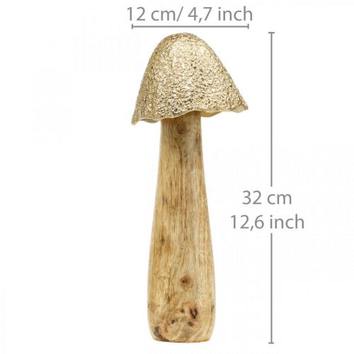 Deko Pilz groß Metall Holz Golden, Natur Deko Figur Herbst 32cm
