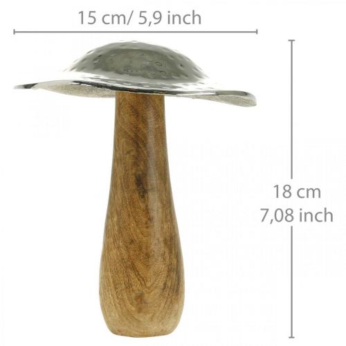 Deko Pilz Metall Holz Silbern, Natur Deko-Figur Herbst 18cm