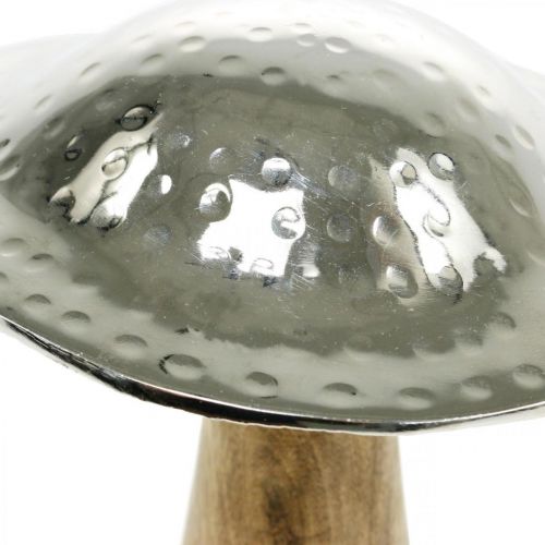 Deko Pilz Metall Holz Silbern, Natur Deko-Figur Herbst 18cm
