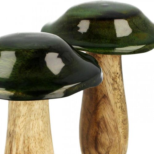 Pilz Grün Mangoholz Herbstdeko aus Holz Ø9cmH11cm 2St