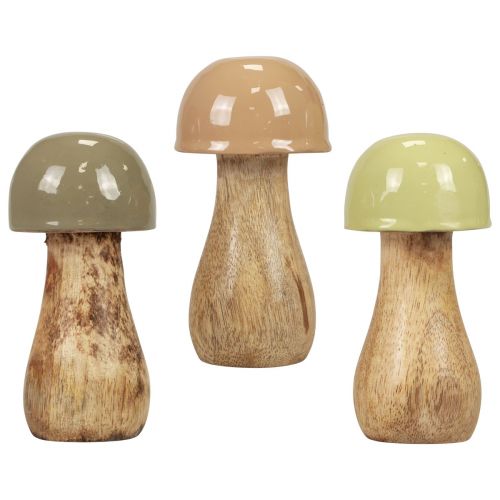 Floristik21 Holzpilze Deko Pilze Holz Beige, Grün Ø5cm H10,5cm 6St