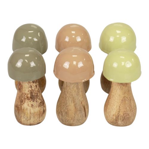 Floristik21 Holzpilze Deko Pilze Holz Beige, Grün Ø5cm H10,5cm 6St