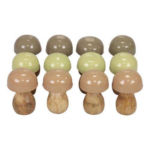 Floristik21 Holzpilze Deko Pilze Holz Beige, Grün Ø5cm 7,5cm 12St