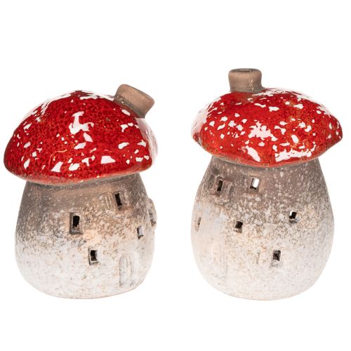 Pilzhaus Deko-Lichthäuschen Keramik 10 cm Rot-Weiß 2er-Set Innenbereich