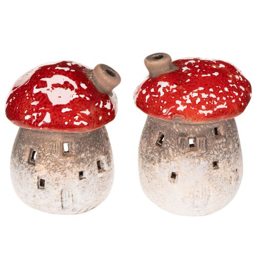 Pilzhaus Deko-Lichthäuschen Keramik 10 cm Rot-Weiß 2er-Set Innenbereich | Floristik21.de
