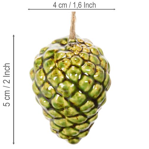 Keramik-Zapfen Anhänger Grün 5cm 3er-Set mit Naturfaser-Aufhängung | Floristik21.de