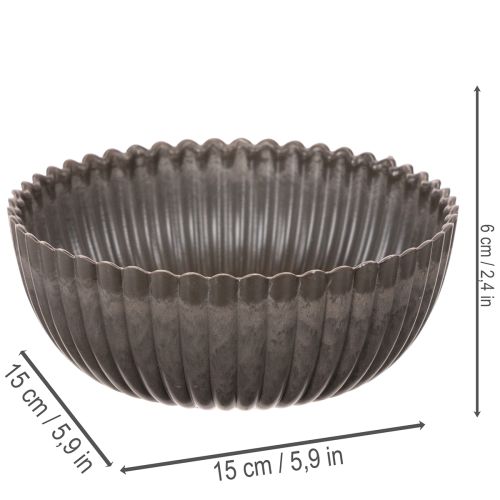 Runde Dekoschale Kunststoff geriffelt anthrazit Ø15cm 2 Stück | Floristik21.de