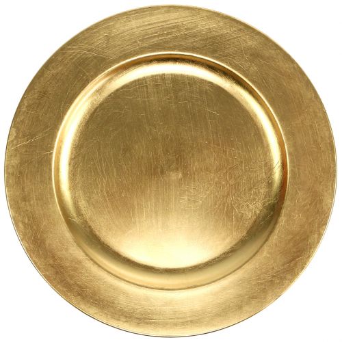 Floristik21 Plastikteller 25cm gold mit Blattgold - Effekt