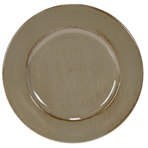 Kunststoff Dekoteller rund 17 cm dunkelgrün-braun 6 Stück