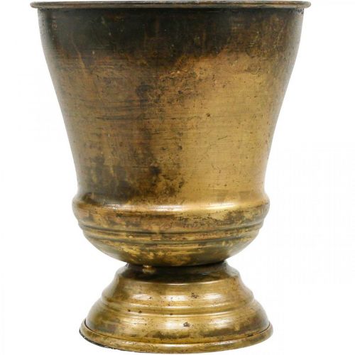 Floristik21 Antik-Stil Metall Übertopf Pokalvase Messing-Optik, Vielseitig & Robust Ø14cm H17cm