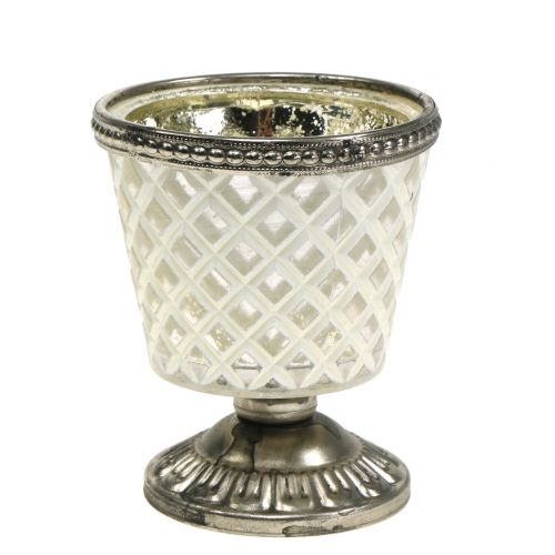 Floristik21 Teelichtglas Pokal Bauernsilber H9cm