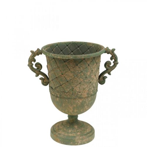 Pokal zum Bepflanzen, Kelch mit Henkeln, Metallgefäß Antik Look Ø15,5cm H23,5cm Pokal zum Bepflanzen, Kelch mit Henkeln, Metallgefäß Antik Look Ø15,5cm H23,5cm