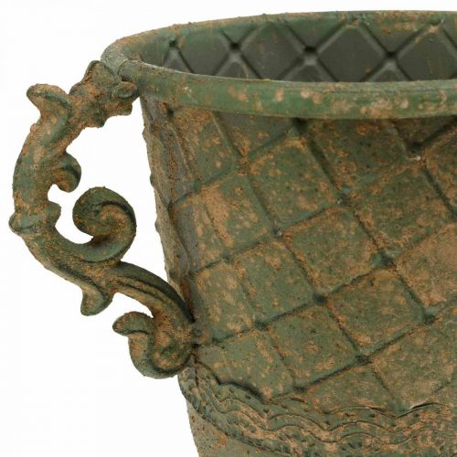 Pokal zum Bepflanzen, Kelch mit Henkeln, Metallgefäß Antik Look Ø15,5cm H23,5cm