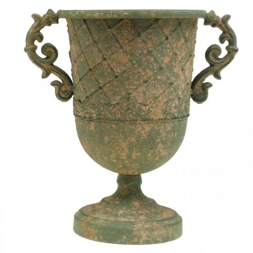 Pokal zum Bepflanzen, Kelch mit Henkeln, Metallgefäß Antik Look Ø15,5cm H23,5cm