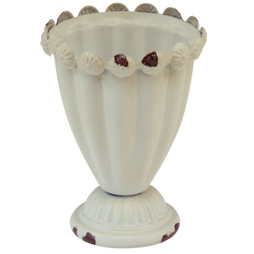 Floristik21 Vintage Metall Pokalvase Creme Braun, Deko-Vase für Trockenblumen & Sukkulenten Ø9cm H13cm