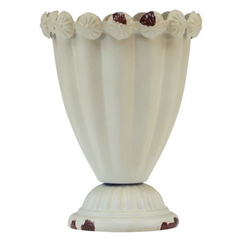 Artikel Vintage Metall Pokalvase Creme Braun, Deko-Vase für Trockenblumen & Sukkulenten Ø9cm H13cm
