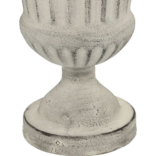 Floristik21 Pokalvase Metall Deko Shabby Chic Weiß Grau H24cm Ø20cm