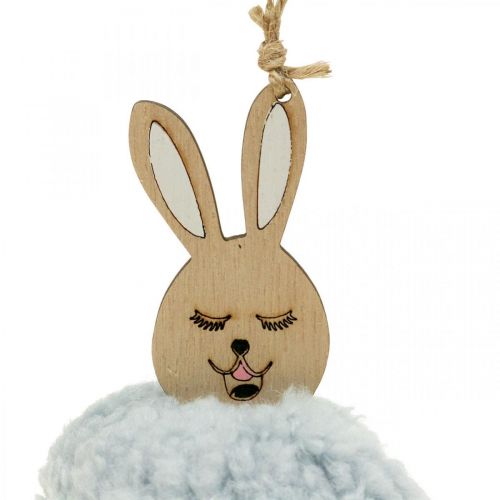 Puschelhase Blau Dekoanhänger Holz Plüsch ca. 7×7×10cm 6St