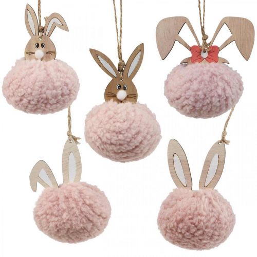 Anhänger Puschelhase Rosa Holz Dekoanhänger Ø5cm–10cm 6St