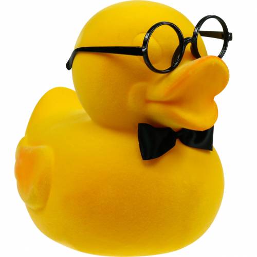 Floristik21 Dekofigur Ente mit Brille Gelb, Lustige Sommerdeko, Deko-Ente Beflockt