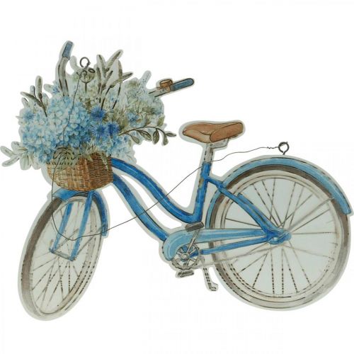 Floristik21 Dekoschild Holz Fahrrad Sommerdeko Schild zum Hängen Blau, Weiß 31×25cm