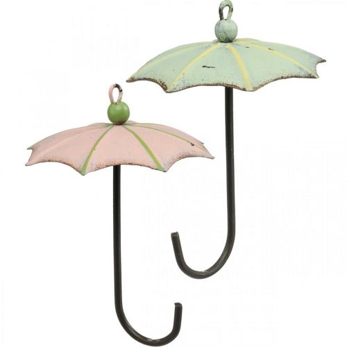Floristik21 Schirme zum Hängen, Frühlingsdeko, Regenschirm, Metalldeko Rosa, Grün H12,5cm Ø9cm 4St