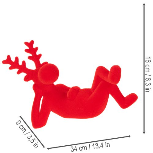 Dekofigur Rentier Kunststoff beflockt Rot liegend 24cm 2er-Set | Floristik21.de