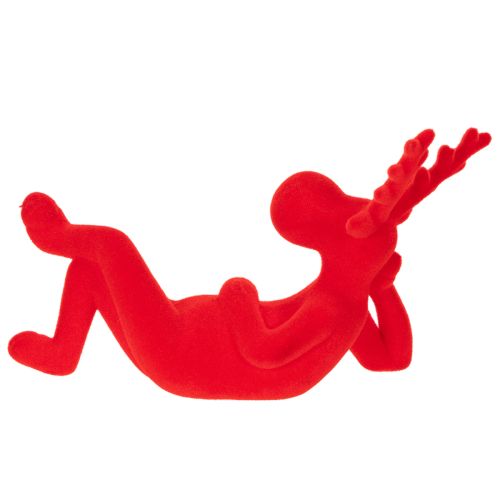 Dekofigur Rentier Kunststoff beflockt Rot liegend 24cm 2er-Set | Floristik21.de