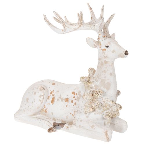 Dekofigur Hirsch sitzend Polyresin Weiß 30cm