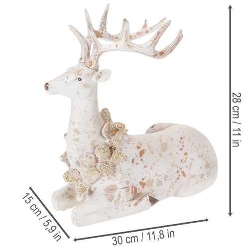 Dekofigur Hirsch sitzend Polyresin Weiß 30cm | Floristik21.de