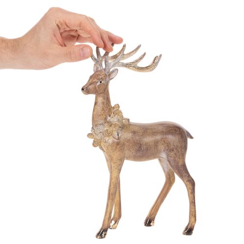 Dekofigur Hirsch Polyresin 28cm Braun mit Gold- und Silberakzenten | Floristik21.de