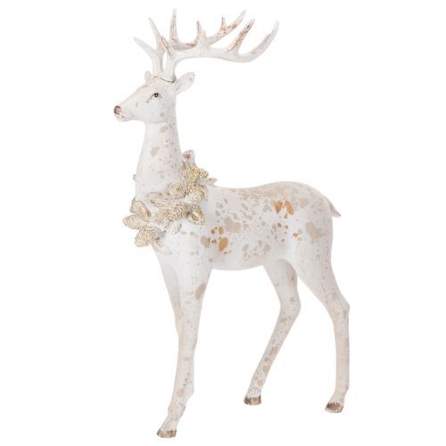 Dekofigur Hirsch aus Kunstharz mit Zapfenschmuck 49 cm Weiß-Grau einkaufen | Floristik21.de