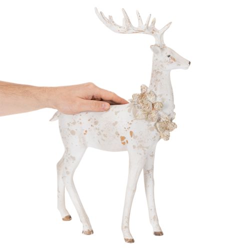 Dekofigur Hirsch aus Kunstharz mit Zapfenschmuck 49 cm Weiß-Grau | Floristik21.de