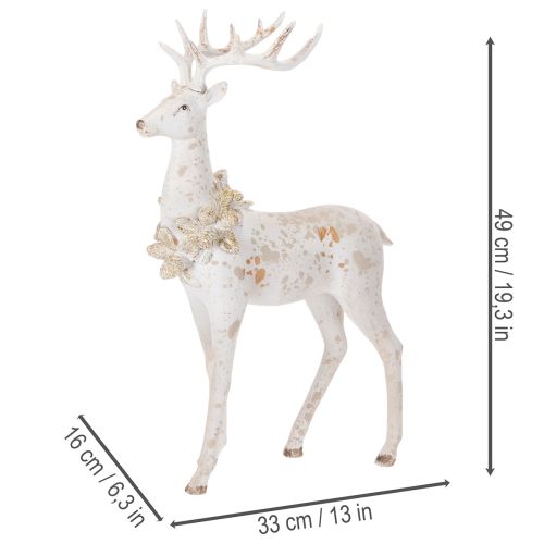 Dekofigur Hirsch aus Kunstharz mit Zapfenschmuck 49 cm Weiß-Grau | Floristik21.de