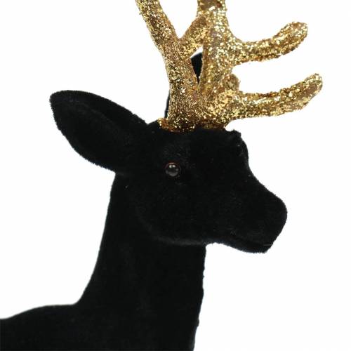 Artikel Deko-Hirsch beflockt Schwarz, Gold 20cm 2 St