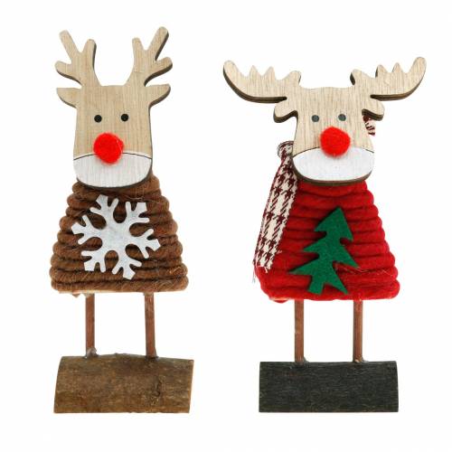 Floristik21 Rentier und Elch mit Weihnachtspullover Braun/Rot H14,5/13,5cm 6St