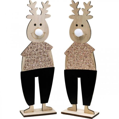Rentier Holz Dekofigur Aufsteller Weihnachten 12×6,5cm H45cm 2St