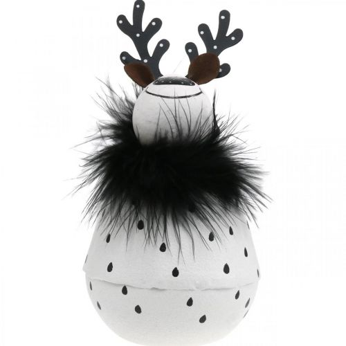 Artikel Deko-Rentier, Weihnachtsdeko, Dekofigur aus Metall, Advent Weiß, Schwarz H15,5cm Ø8cm
