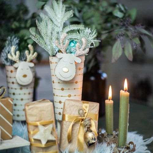 Rentier-Pflanztopf, Adventsdeko, Metalldeko, Übertopf für Weihnachten Weiß, Golden H28cm Ø8,5cm