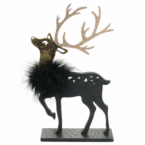 Floristik21 Deko für den Weihnachtstisch Rentier mit Federboa und Glitter Schwarz, Golden 22,5×13cm 2St