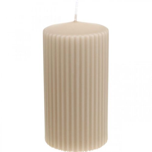 Floristik21 Stumpenkerzen Beige Rillenkerze 70/130mm 4 St