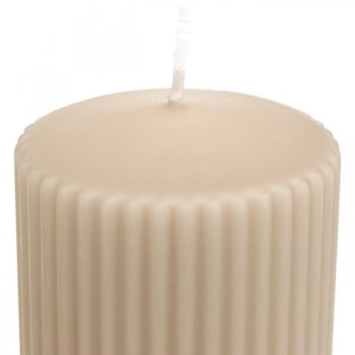 Floristik21 Stumpenkerzen Beige Rillenkerze 70/130mm 4 St