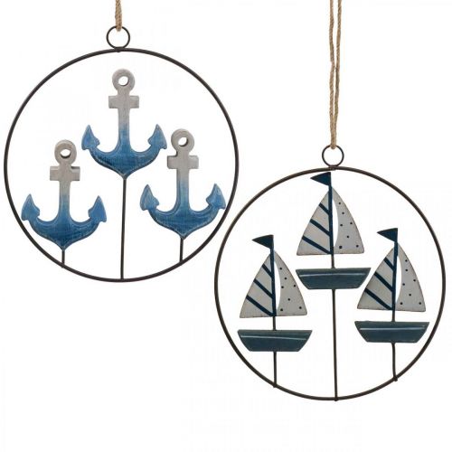Artikel Deko Metallring zum Aufhängen Segelboote / Anker Ø18cm 2 St