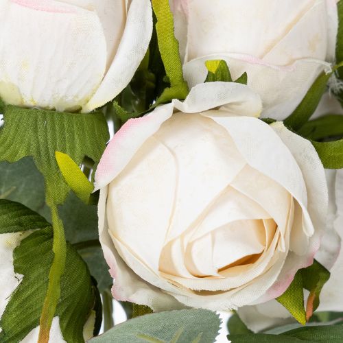 Artikel Kunstblumenstrauß Rosen 31cm Weiß mit Rosa Akzenten 3 Zweige